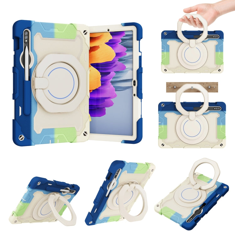 For Samsung Galaxy Tab S9 Armor Portable Rotating Ring Holder Silicone Tablet Case(Colorful Blue) - Galaxy Tab S9 Cases by buy2fix | Online Shopping UK | buy2fix