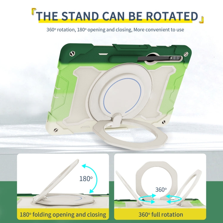 For Samsung Galaxy Tab S9 Ultra Armor Portable Rotating Ring Holder Silicone Tablet Case(Colorful Green) - Galaxy Tab S9 Ultra Cases by buy2fix | Online Shopping UK | buy2fix