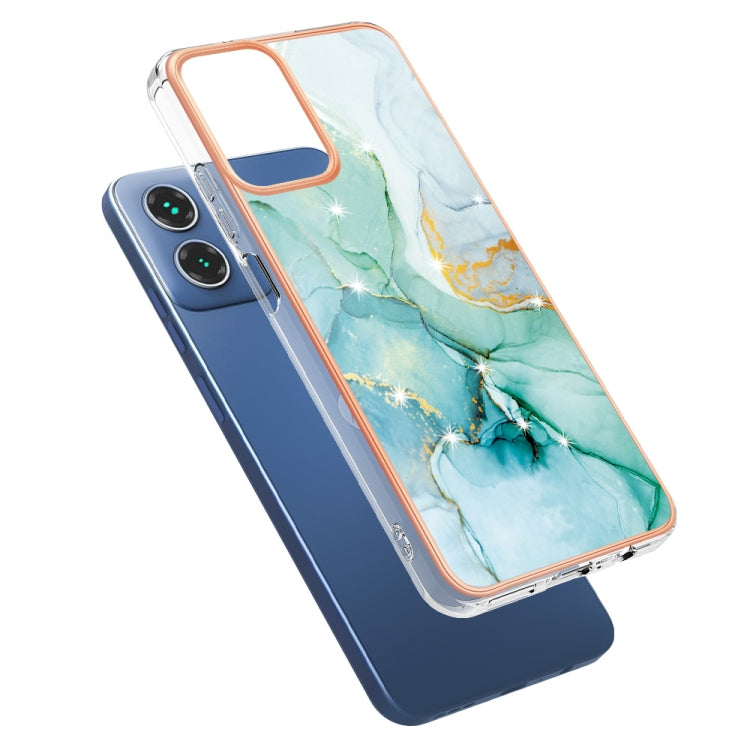 For Motorola Moto G34 Electroplating Marble Dual-side IMD Phone Case(Green 003) - Motorola Cases by buy2fix | Online Shopping UK | buy2fix