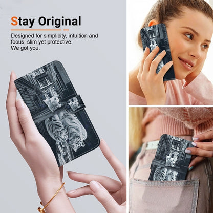 For iPhone 16 Plus Crystal Texture Colored Drawing Leather Phone Case(Cat Tiger Reflection) - iPhone 16 Plus Cases by buy2fix | Online Shopping UK | buy2fix