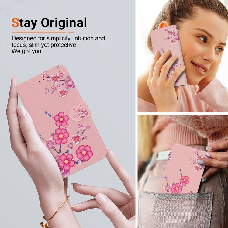 For iPhone 16 Plus Crystal Texture Colored Drawing Leather Phone Case(Cherry Blossoms) - iPhone 16 Plus Cases by buy2fix | Online Shopping UK | buy2fix