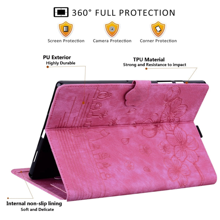 For Samsung Galaxy Tab S9 FE Cartoon Sakura Cat Embossed Leather Tablet Case(Rose Red) - Galaxy Tab S9 FE by buy2fix | Online Shopping UK | buy2fix