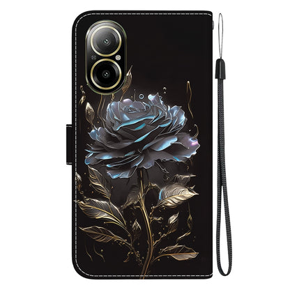 For Realme C67 4G Global Crystal Texture Colored Drawing Leather Phone Case(Black Rose) - C67 Cases by buy2fix | Online Shopping UK | buy2fix