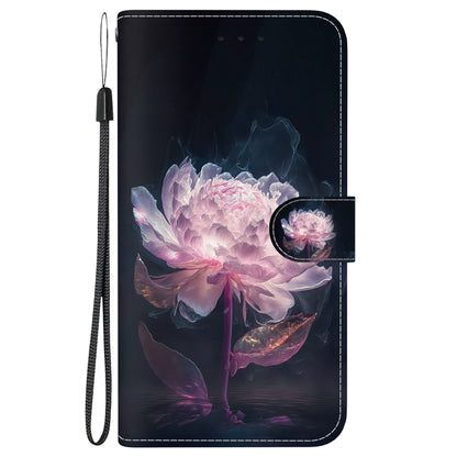 For Realme 12 5G Crystal Texture Colored Drawing Leather Phone Case(Purple Peony) - Realme Cases by buy2fix | Online Shopping UK | buy2fix