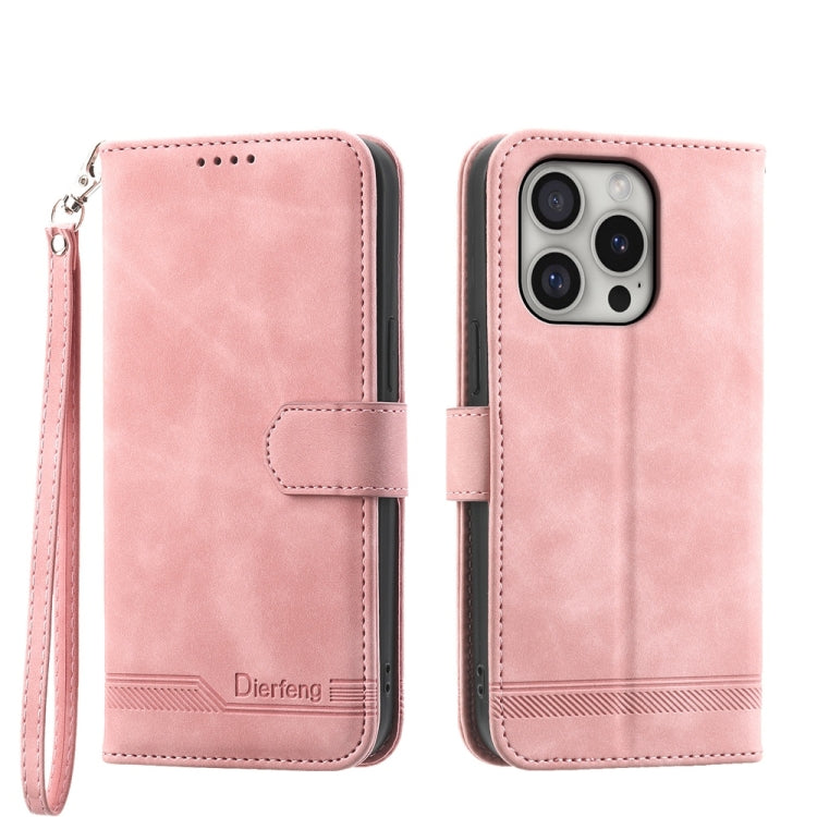 For iPhone 16 Pro Dierfeng Dream Line TPU + PU Leather Phone Case(Pink) - iPhone 16 Pro Cases by buy2fix | Online Shopping UK | buy2fix