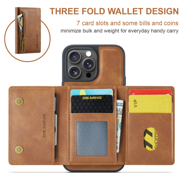 For iPhone 16 Pro Max DG.MING M5 Series Zip RFID Multi Card Detachable Leather Phone Case(Brown) - iPhone 16 Pro Max Cases by DG.MING | Online Shopping UK | buy2fix