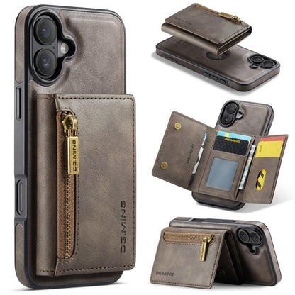 For iPhone 16 Plus DG.MING M5 Series Zip RFID Multi Card Detachable Leather Phone Case(Coffee) - iPhone 16 Plus Cases by DG.MING | Online Shopping UK | buy2fix