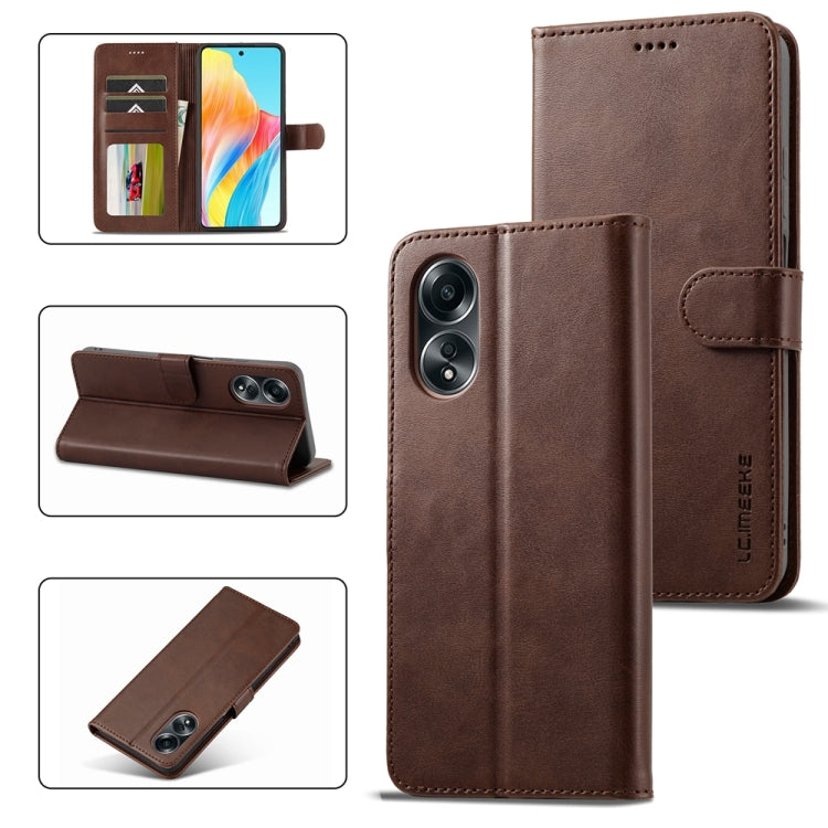 For OPPO Reno8 T 4G LC.IMEEKE Calf Texture Horizontal Flip Leather Case(Brown) - OPPO Cases by LC.IMEEKE | Online Shopping UK | buy2fix