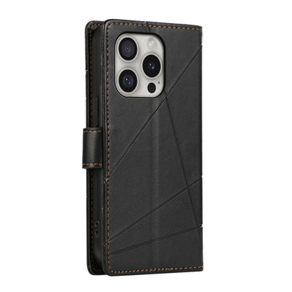 For iPhone 16 Pro PU Genuine Leather Texture Embossed Line Phone Case(Black) - iPhone 16 Pro Cases by buy2fix | Online Shopping UK | buy2fix