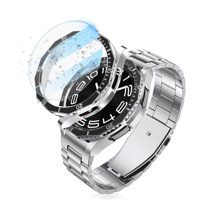 For Samsung Galaxy Watch6 Classic 43mm R950 Electroplate PC Case + Tempered Film + Watch Bezel Ring Set(Black+Silver) - Watch Cases by buy2fix | Online Shopping UK | buy2fix
