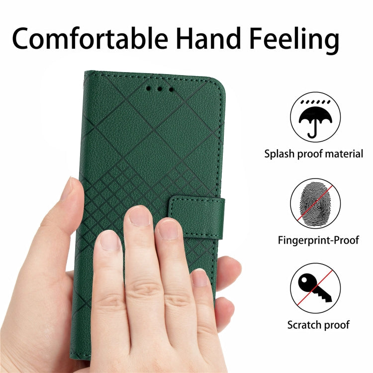 For iPhone 16 Rhombic Grid Texture Leather Phone Case(Green) - iPhone 16 Cases by buy2fix | Online Shopping UK | buy2fix