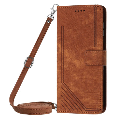 For vivo Y38 5G Skin Feel Stripe Pattern Leather Phone Case with Lanyard(Brown) - vivo Cases by buy2fix | Online Shopping UK | buy2fix
