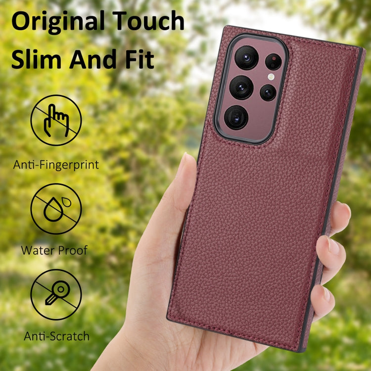 For Samsung Galaxy S22 Ultra 5G Litchi Pattern Stitched Side-mounted Phone Case(Dark Red) - Galaxy S22 Ultra 5G Cases by buy2fix | Online Shopping UK | buy2fix