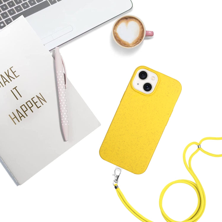 For iPhone 13 Wheat MagSafe Magnetic Straw Material + TPU Phone Case with Lanyard(Yellow) - iPhone 13 Cases by buy2fix | Online Shopping UK | buy2fix