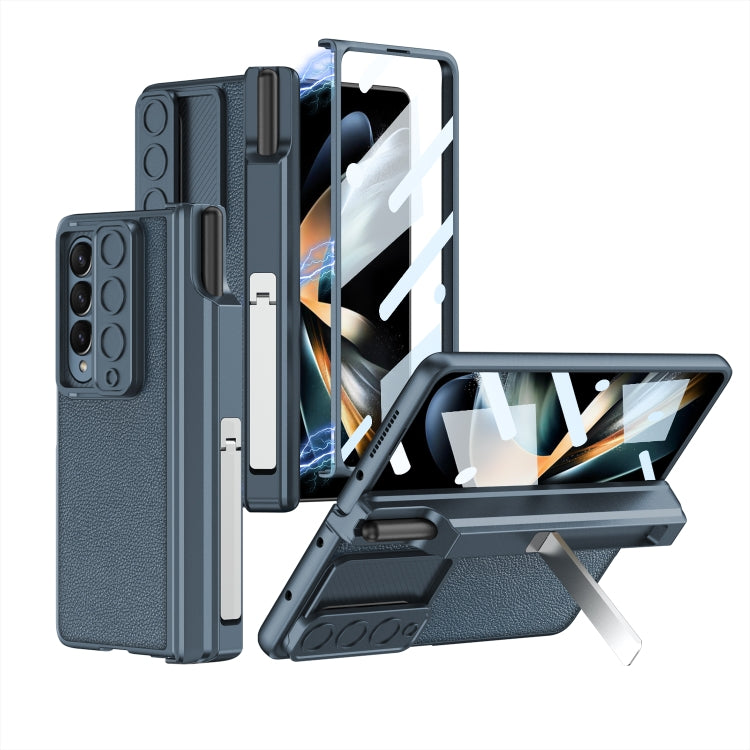 For Samsung Galaxy Z Fold4 GKK Magnetic Hinge Flip Leather Phone Case with Holder(Blue) - Galaxy Z Fold4 5G Cases by GKK | Online Shopping UK | buy2fix