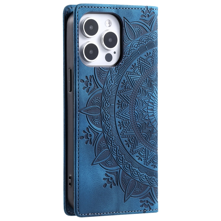 For iPhone 16 Pro Totem Embossed Magnetic Leather Phone Case(Blue) - iPhone 16 Pro Cases by buy2fix | Online Shopping UK | buy2fix