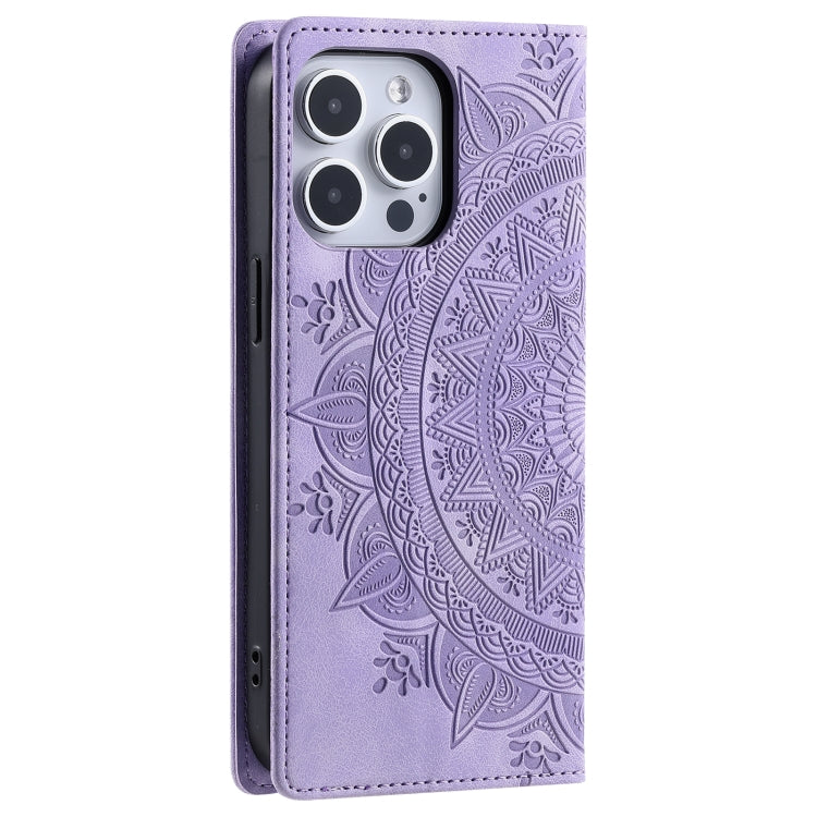 For iPhone 16 Pro Totem Embossed Magnetic Leather Phone Case(Purple) - iPhone 16 Pro Cases by buy2fix | Online Shopping UK | buy2fix