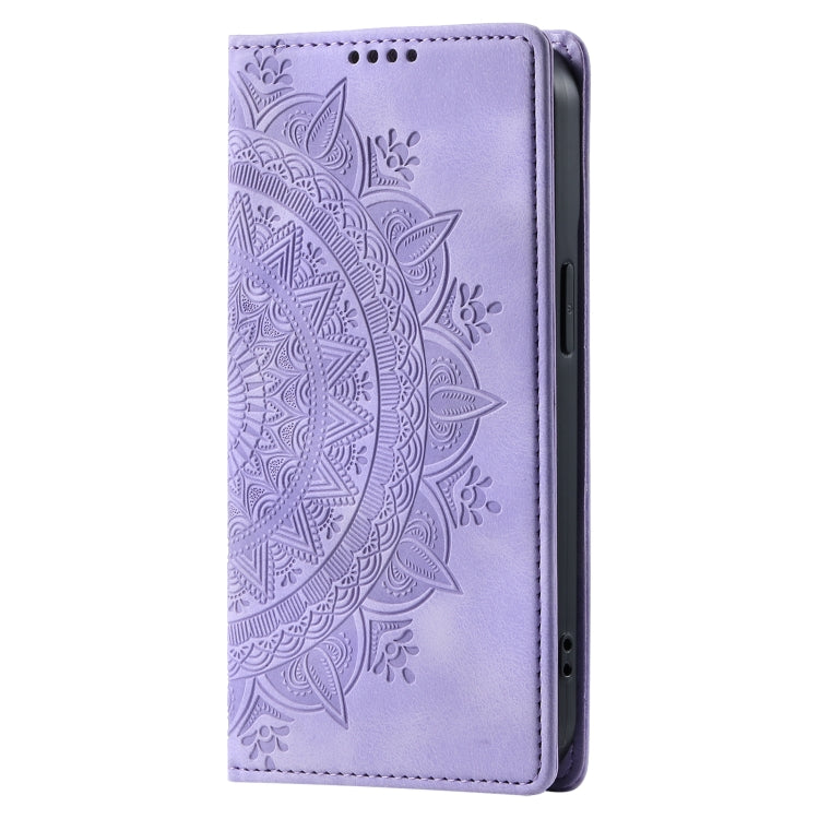 For iPhone 16 Totem Embossed Magnetic Leather Phone Case(Purple) - iPhone 16 Cases by buy2fix | Online Shopping UK | buy2fix