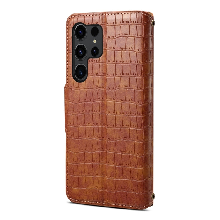 For Samsung Galaxy S24 5G Denior Crocodile Texture Oil Edge Leather Phone Case(Brown) - Galaxy S24 5G Cases by Denior | Online Shopping UK | buy2fix