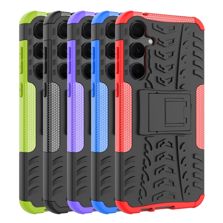 For Samsung Galaxy A55 Tire Texture TPU + PC Phone Case with Holder(Green) - Galaxy Phone Cases by buy2fix | Online Shopping UK | buy2fix