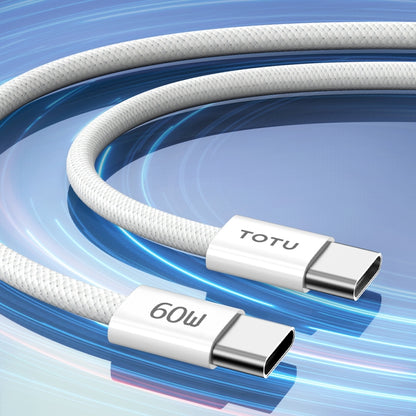 TOTU CB-10-CC 60W USB-C / Type-C to Type-C Silicone Braided Data Cable, Length:1.2m(White) - USB-C & Type-C Cable by TOTUDESIGN | Online Shopping UK | buy2fix