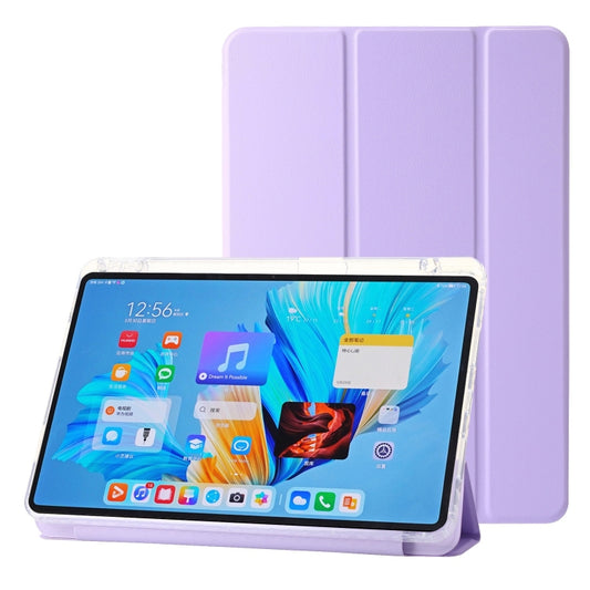 For Huawei Matepad 11 Pro 2024 Clear Acrylic 3-Fold Leather Tablet Case(Purple) - Huawei by buy2fix | Online Shopping UK | buy2fix