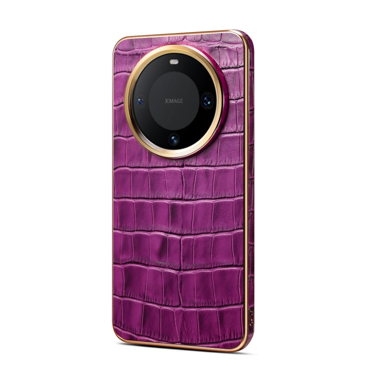 For Huawei Mate 60 Pro / Pro+ Denior Crocodile Texture Genuine Leather Electroplating Phone Case(Purple) - Huawei Cases by Denior | Online Shopping UK | buy2fix