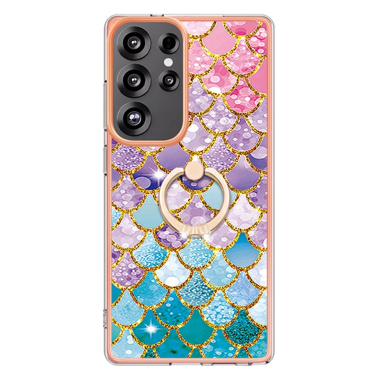 For Samsung Galaxy S25 Ultra 5G Electroplating Pattern IMD TPU Shockproof Case with Rhinestone Ring Holder(Colorful Scales) - Galaxy S25 Ultra 5G Cases by buy2fix | Online Shopping UK | buy2fix