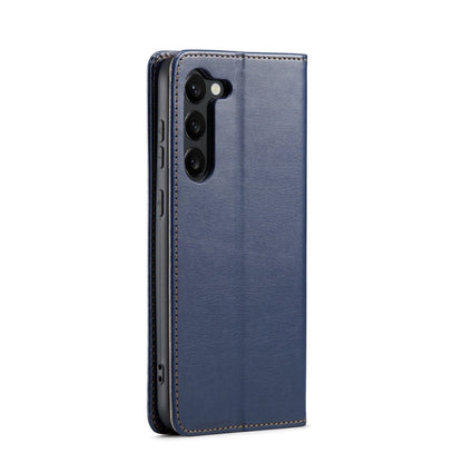 For Samsung Galaxy S24+ 5G Fierre Shann PU Genuine Leather Texture Phone Case(Blue) - Galaxy S24+ 5G Cases by FIERRE SHANN | Online Shopping UK | buy2fix