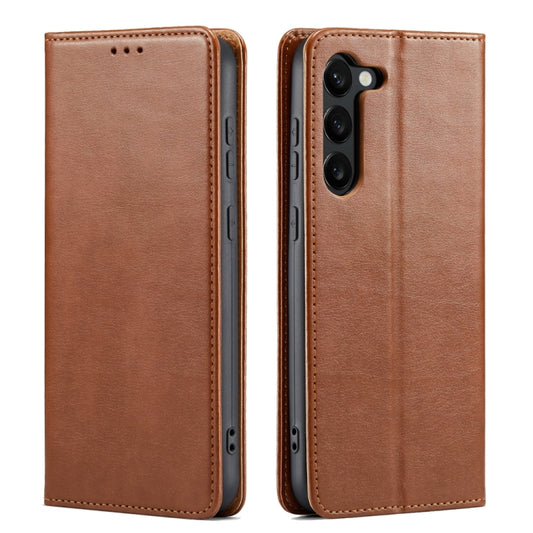 For Samsung Galaxy S24 5G Fierre Shann PU Genuine Leather Texture Phone Case(Brown) - Galaxy S24 5G Cases by FIERRE SHANN | Online Shopping UK | buy2fix