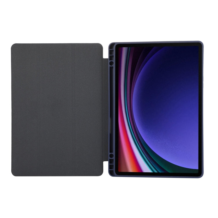 For Samsung Galaxy Tab S9 FE 3-Fold Pure Color TPU Leather Tablet Case with Pen Slot(Dark Blue) - Galaxy Tab S9 FE by buy2fix | Online Shopping UK | buy2fix