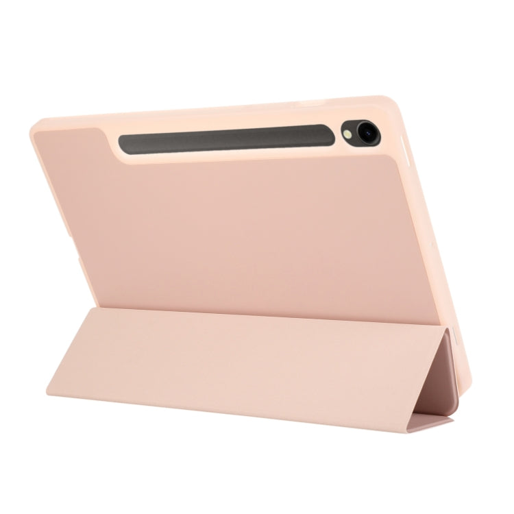 For Samsung Galaxy Tab S9 3-Fold Pure Color TPU Leather Tablet Case with Pen Slot(Pink) - Galaxy Tab S9 Cases by buy2fix | Online Shopping UK | buy2fix