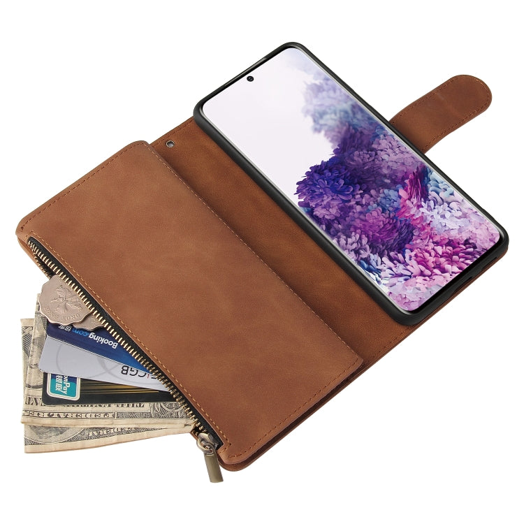 For Samsung Galaxy S21+ 5G Multifunctional Frosted Zipper Wallet Leather Phone Case(Brown) - Galaxy S21+ 5G Cases by buy2fix | Online Shopping UK | buy2fix