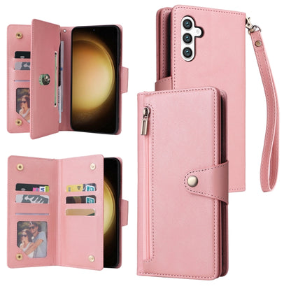 For Samsung Galaxy S24+ 5G Rivet Buckle 9 Cards 3-Fold Wallet Leather Phone Case(Rose Gold) - Galaxy S24+ 5G Cases by buy2fix | Online Shopping UK | buy2fix