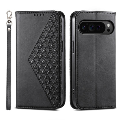 For Google Pixel 9 Pro Cubic Grid Calf Texture Magnetic Leather Phone Case(Black) - Google Cases by buy2fix | Online Shopping UK | buy2fix