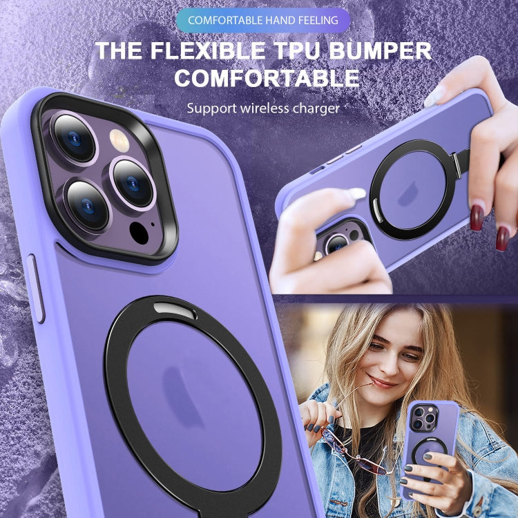 For iPhone 15 Plus MagSafe Holder Skin-feel PC Hybrid TPU Phone Case(Purple) - iPhone 15 Plus Cases by buy2fix | Online Shopping UK | buy2fix