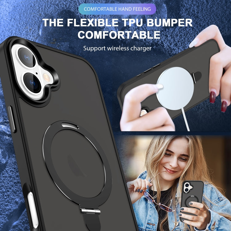 For iPhone 16 Plus Skin-feel MagSafe Holder PC Hybrid TPU Phone Case(Black) - iPhone 16 Plus Cases by buy2fix | Online Shopping UK | buy2fix