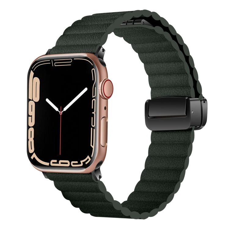 For Apple Watch Ultra 2 49mm Water Ripple Magnetic Folding Buckle Watch Band, Style: Bold Version(Dark Green) - Watch Bands by buy2fix | Online Shopping UK | buy2fix