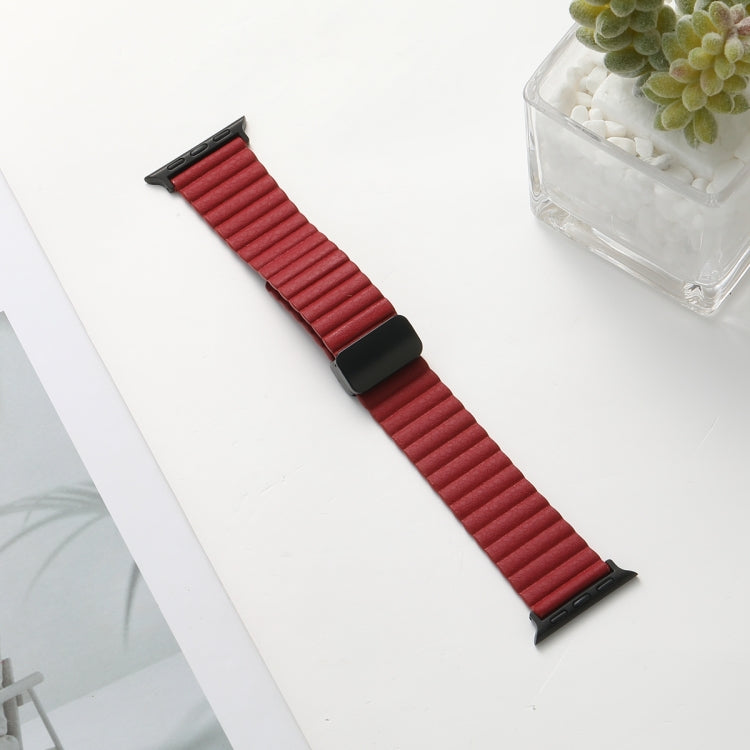 For Apple Watch Series 7 41mm Water Ripple Magnetic Folding Buckle Watch Band, Style: Bold Version(Wine Red) - Watch Bands by buy2fix | Online Shopping UK | buy2fix