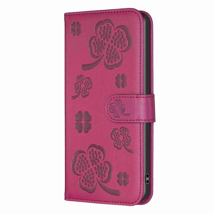 For Xiaomi 13 Lite 5G Four-leaf Embossed Leather Phone Case(Rose Red) - 13 Lite Cases by buy2fix | Online Shopping UK | buy2fix