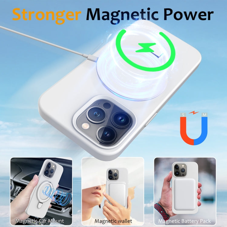 For iPhone 14 Pro Max MagSafe Magnetic Liquid Silicone Phone Case with Ring Holder(White) - iPhone 14 Pro Max Cases by buy2fix | Online Shopping UK | buy2fix