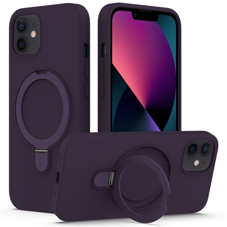 For iPhone 11 Liquid Silicone MagSafe Magnetic Phone Case with Ring Holder(Purple) - iPhone 11 Cases by buy2fix | Online Shopping UK | buy2fix