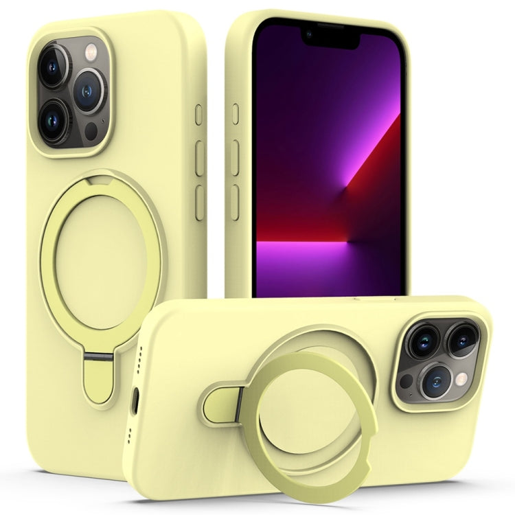 For iPhone 16 Pro Liquid Silicone MagSafe Magnetic Phone Case with Ring Holder(Yellow) - iPhone 16 Pro Cases by buy2fix | Online Shopping UK | buy2fix