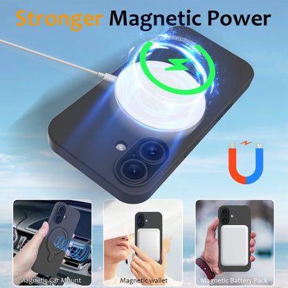 For iPhone 16 Liquid Silicone MagSafe Magnetic Phone Case with Ring Holder(Carbon Black) - iPhone 16 Cases by buy2fix | Online Shopping UK | buy2fix