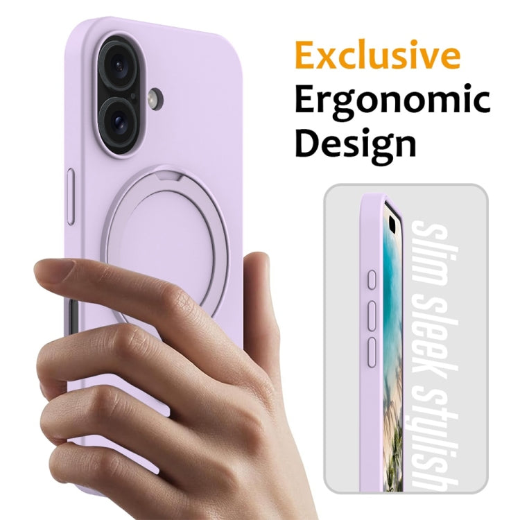 For iPhone 16 Liquid Silicone MagSafe Magnetic Phone Case with Ring Holder(Lilac Purple) - iPhone 16 Cases by buy2fix | Online Shopping UK | buy2fix