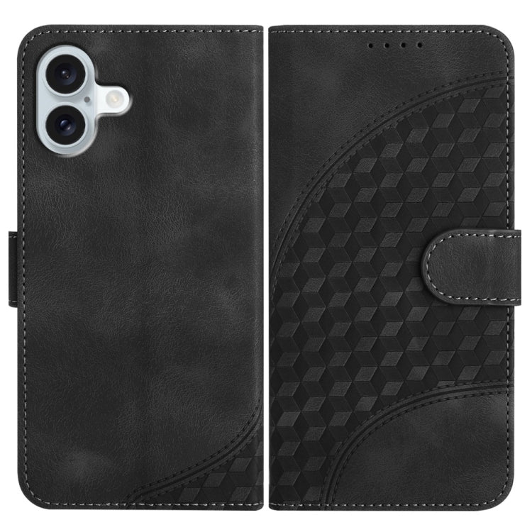 For iPhone 16 Plus YX0060 Elephant Head Embossed Phone Leather Case with Lanyard(Black) - iPhone 16 Plus Cases by buy2fix | Online Shopping UK | buy2fix