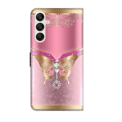 For Samsung Galaxy A25 5G Crystal 3D Shockproof Protective Leather Phone Case(Pink Bottom Butterfly) - Galaxy Phone Cases by buy2fix | Online Shopping UK | buy2fix