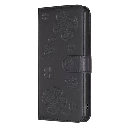 For iPhone 16 Pro Max Four-leaf Embossed Leather Phone Case(Black) - iPhone 16 Pro Max Cases by buy2fix | Online Shopping UK | buy2fix