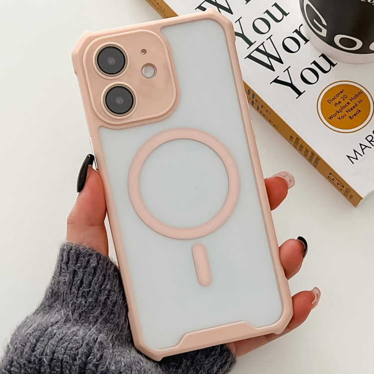 For iPhone 12 Colorful Two-Color Lens Film MagSafe Magnetic Horn Acrylic+TPU Case(Pink) - iPhone 12 / 12 Pro Cases by buy2fix | Online Shopping UK | buy2fix