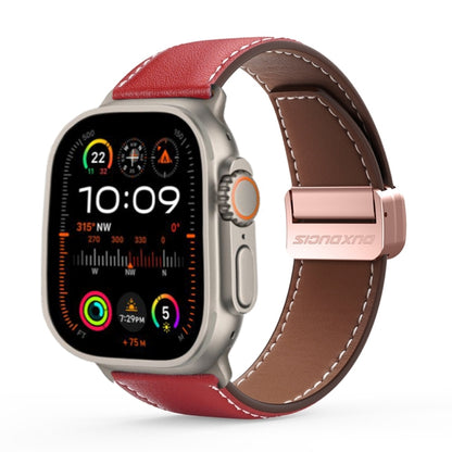 For Apple Watch Ultra 2 49mm DUX DUCIS YA Series Magnetic Buckle Genuine Leather Watch Band(Red) - Watch Bands by DUX DUCIS | Online Shopping UK | buy2fix